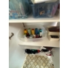 Image 2 :  cabinet full of quilting, supplies, a number of large rolls of thread, several zippers, and a numbe