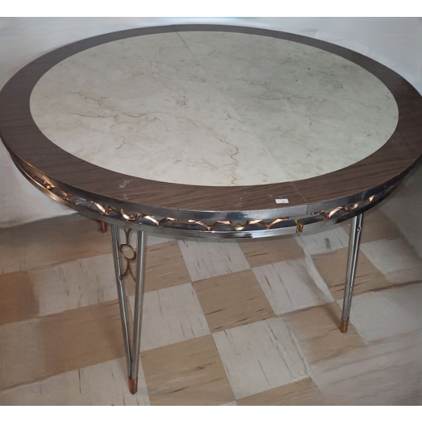 Vintage Laminate Table w/ Chrome Base 42" Diameter, 29 T