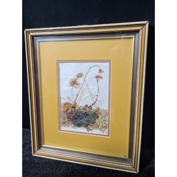 Untitled Dried and Dyed Wild Flowers, Artist: Mary Koonookoochook, Framed Under Glass 11.5 X 10 