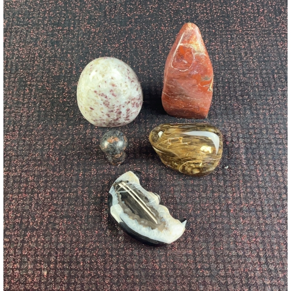 Decorative Polished Stone and Crystal Lot with Onyx Stone Cups Made