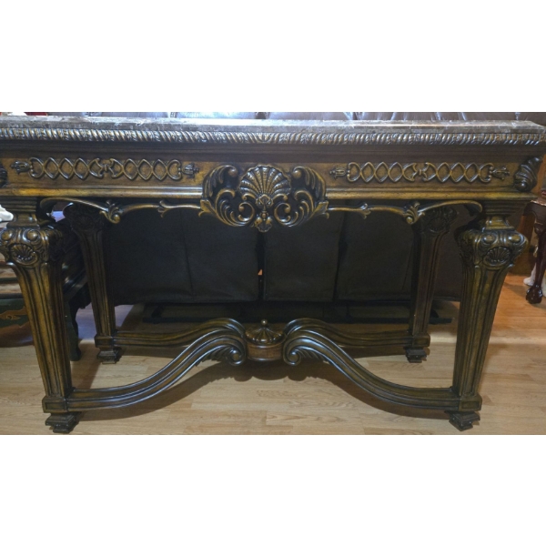 Vintage Art Nouveau Side Table w/ Gorgeous Stone Top - 54W, 23D, 35T 