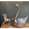 Image 1 : Large Solid Brass Swan (Over 1 Foot Tall, 13T) w/ Solid Brass Horse 