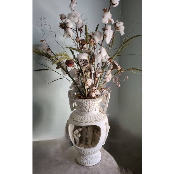 Resin Urn 20.5 T w/ Artificial Dried Foliage, Total Height 47 T 