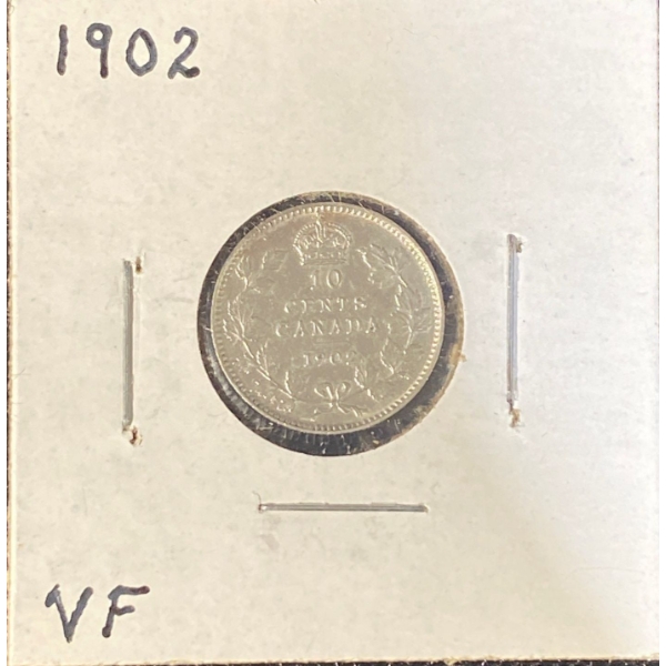 1902 VF Canadian Dime 92.5% Silver