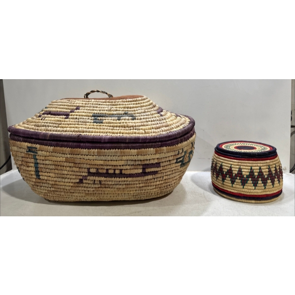 Grass Wicker Baskets with Lids 25Wx14H & 8Wx6H
