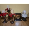 Image 1 : Candle Holders, Metal Clock, and Portrait Bust 