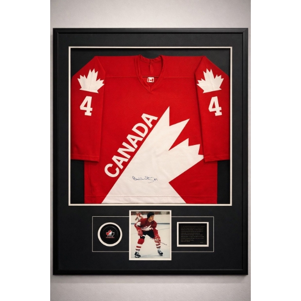 Bobbie Orr signed Team Canada jersey With certificate in a beautiful solid Black frame with UV glass