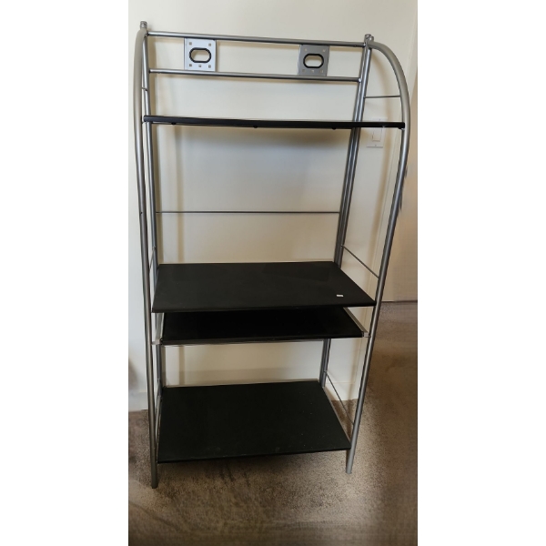 Vertical Computer Station w/ Keyboard Shelf, Metal w/ Black MDF 31.5 W, 16 D, 64 T 