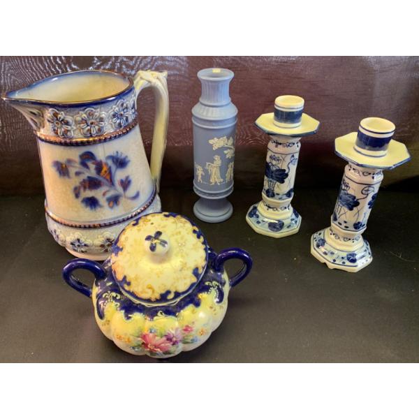 Navy Blue & Ivory Glassware Collection Minor Chipping on 2 Pieces