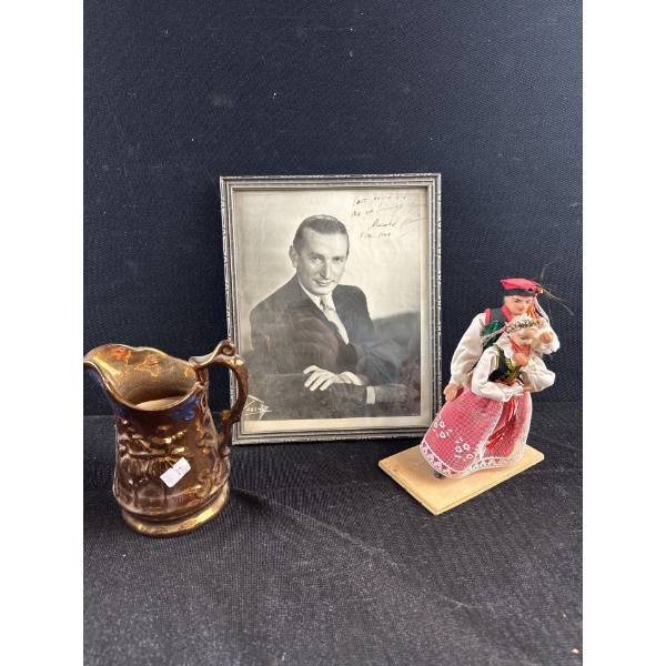Ukrainion Dancing Dolls w/ Ceramic Gold Jug & Signed Headshot Of Former Star 14T