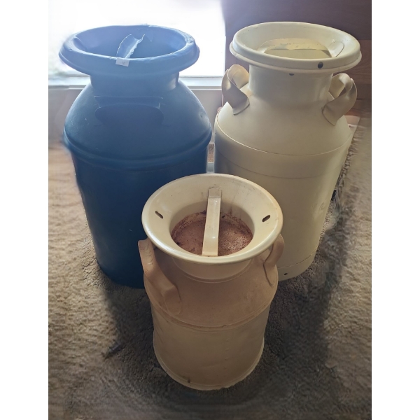 Set of 3 Milk Jugs, Tallest Painted Blue: 10" Diameter, 24 T