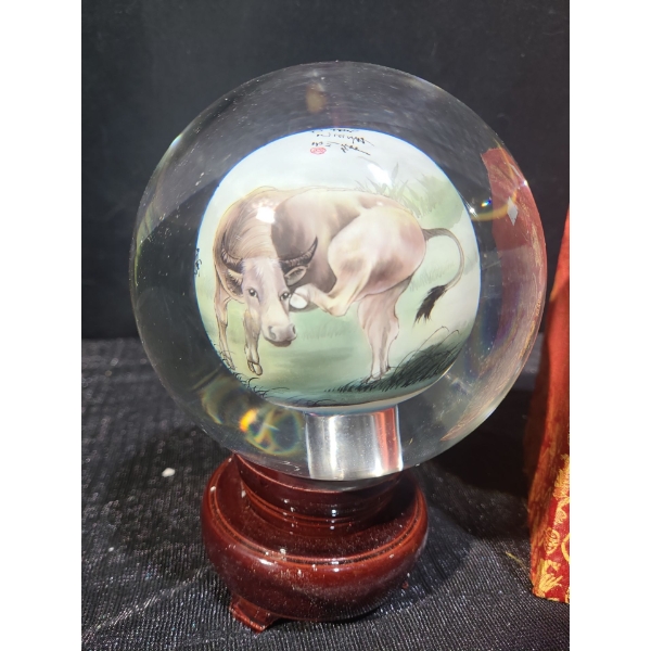 Wang Xisan Ji School Reverse Painting of an Ox Crystal Globe