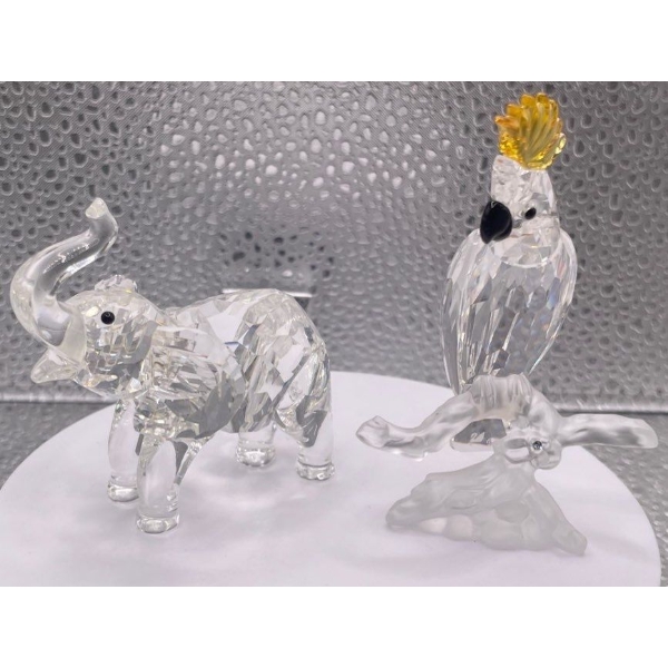Swarovski Crystal Elephant and Cockatoo