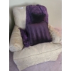 Image 1 : Beautiful Gold Upholstered Armchair 34 w 34 h with Purple Pillow & Chenille Blanket 
