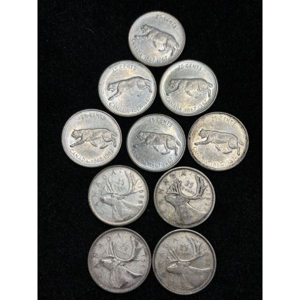 Silver Canadian Quarters x10 variety of dates .800 58.1 g