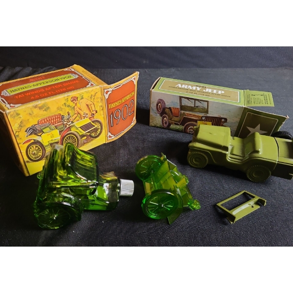 Avon Collectibles: Haynes-Apperson 1902 and Army Jeep, w/ Original Boxes for Both