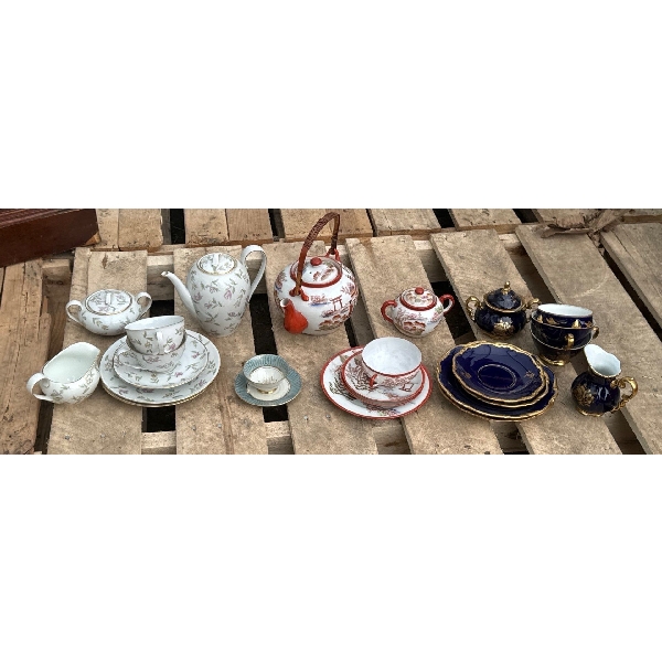 Set of Various China Sets - Blue, Red, White Including Large China Pieces 