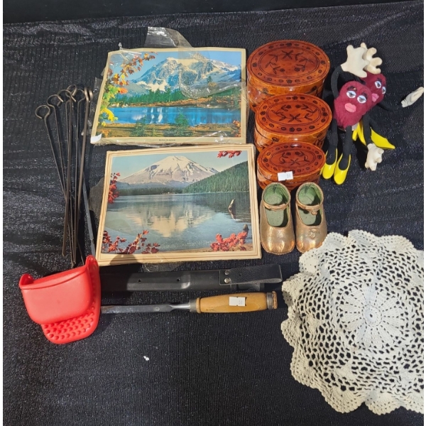 Unframed Pictures 9 X 7, Nesting Boxes- Largest: 5.5 W, 4 D, 3.5 T, Bronzed Baby Shoes and More!