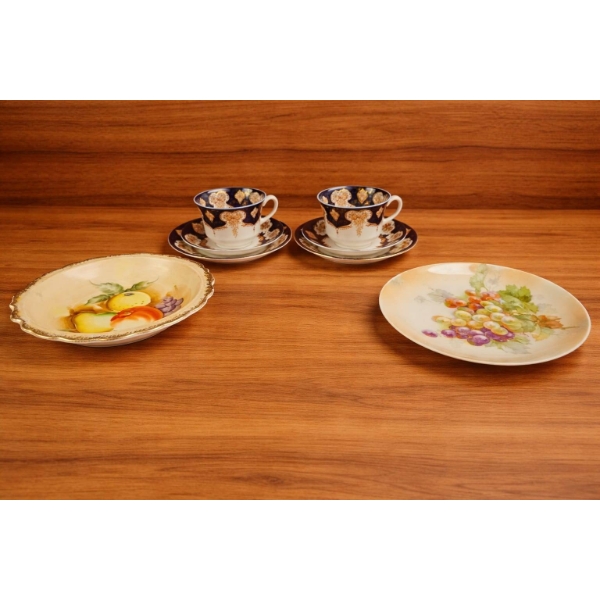 Hand-Painted Japanese Pre-War Plates and Cups with Saucers