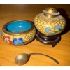 Image 2 : Antique Chinese Cloisonne Salt Cellars w/ Pepper Shakers 3T