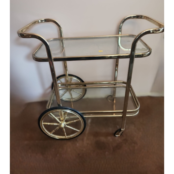 Brass Bar Cart w/ 2 Glass Shelves 30 W, 16 D, 32 T 