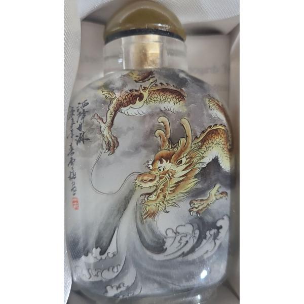 Wang Xisan Ji School Reverse Painting of a Golden Dragon Snuff Bottle