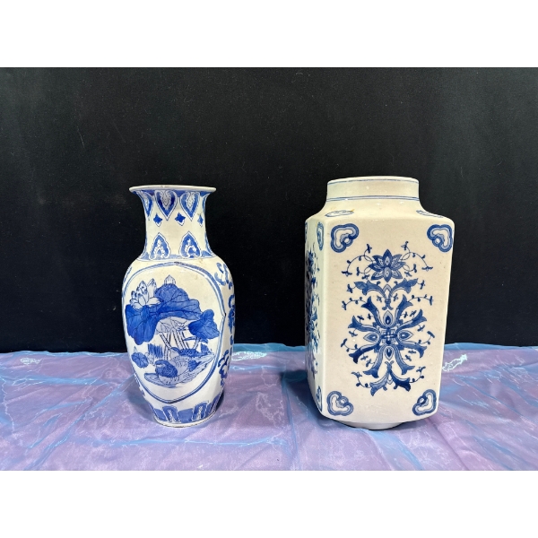 Blue and White Handpainted Vases 12.5H & 13H