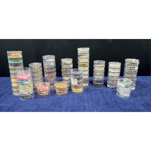 Large Collection of Beads/Pins for Jewelry Making, Container Diameter is 2.75"