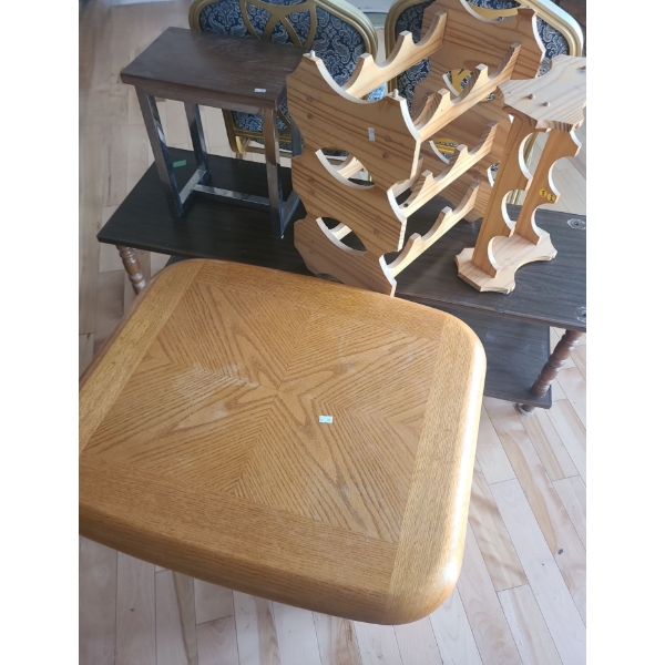 Side Table 28 W, 24 D, 22 T, Two Chairs 18 W, 20 D, 38 T, Shelving 48 W, 16 D, 17 T and More!