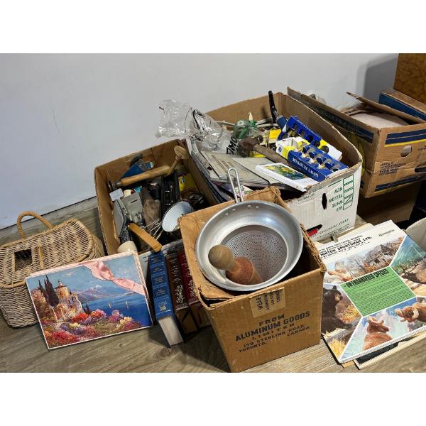 An assortment of miscellaneous items number eight vegetable press in original box from aluminum good