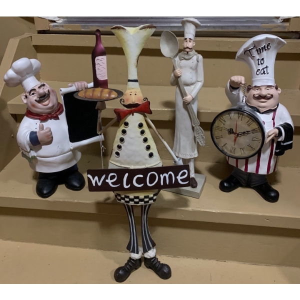 Collection of Resin Chefs, also Includes Metal Welcome Chef 25 T