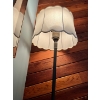 Image 1 : Antique lamp with lovely cloth shade and glass shade in great working condition 64” height
