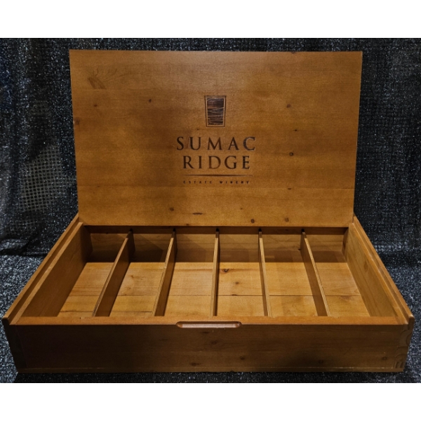 Sumac Ridge Estate Winery Wooden Wine Box with Compartments, 24—16 Inches