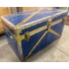 Image 2 : Vintage Blue Metal Trunk with Brass Accents and Cedar-Lined Interior