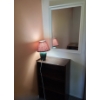 Image 1 : Shelf 24 W, 14 D, 35 T, Mirror 26 X 34, Lamp 15 T to Top of Shade
