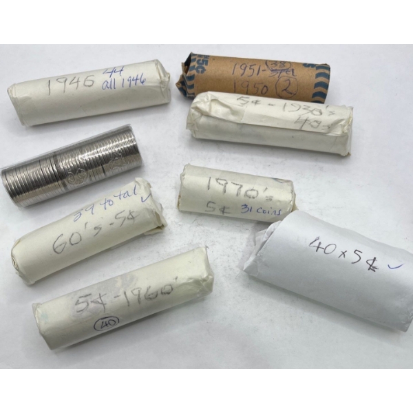 8 Rolls of Canadian Nickles, Various Years