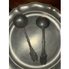 Image 5 : Pewter - Tray, Spoons, Candle Holders (Damage), Silver Colored Illegible Stamp Pot, TSG Ceramic Tray