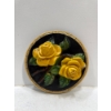 Image 1 : Chalk Flowers, Yellow Roses and Leaves on a Branch, Black Background 7"Diameter