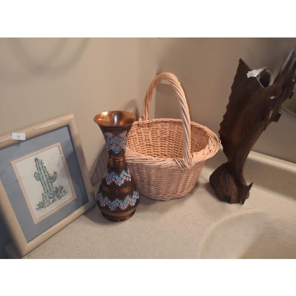 Numbered Cactus Print 1139/ 1200, Vase 9.5 T, Swordfish (Wood Nose Tip Broken) 15 T