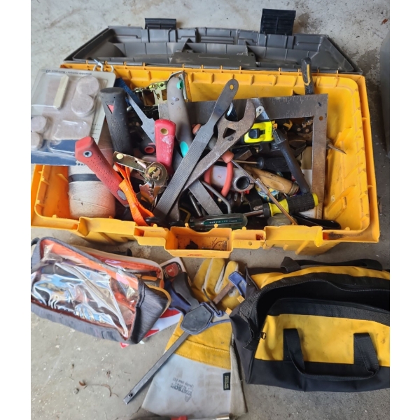 Toolbox 22 W, 12 D, 12 T Full of Hand Tools and Other Garage Items