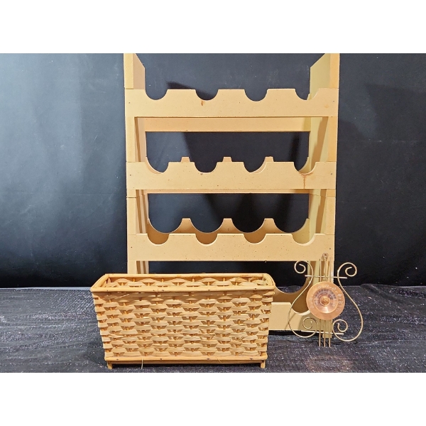 Wooden Wine Rack & Wicker Basket