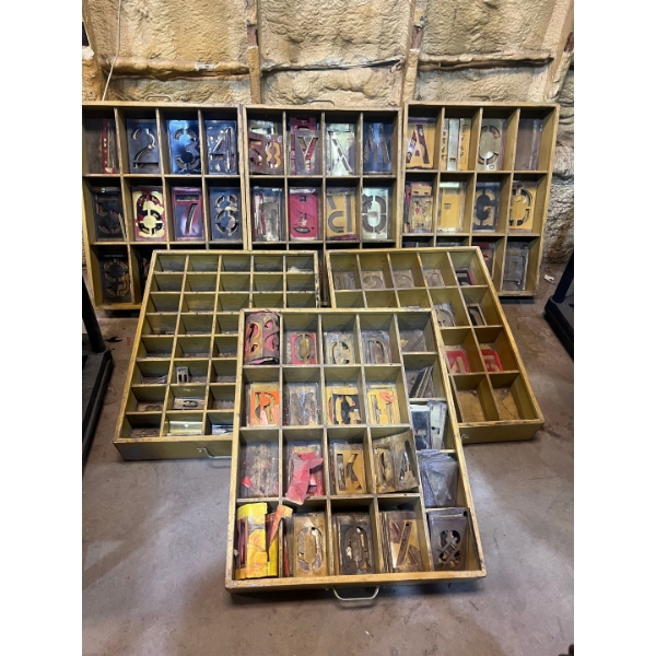 Brass Stencil Set In Stacking Storage Drawers 24 W, 30 D, 30 T 