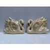 Image 1 : Chalk Birds, Pair of White Swans with Gold Coloured Accents 9.5H