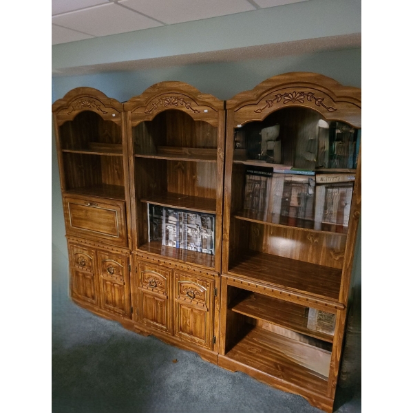 Trio of Bookcases w/ Shelving and Enclosed Storage- Each One: 30 W, 18 D, 74.5 T 