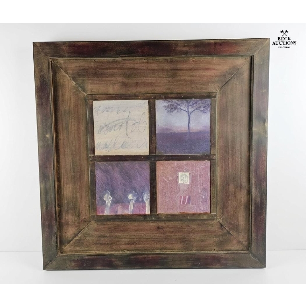 Decorative Framed Mixed-Media Wall Art Piece Featuring Four Distinct Panels, 29''H 29''W