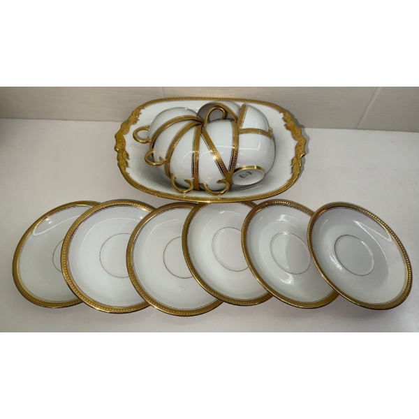 Collectible Classy Limoges France Cups & Saucers w/ Elegant Serving Bowl w/ Gold Trim