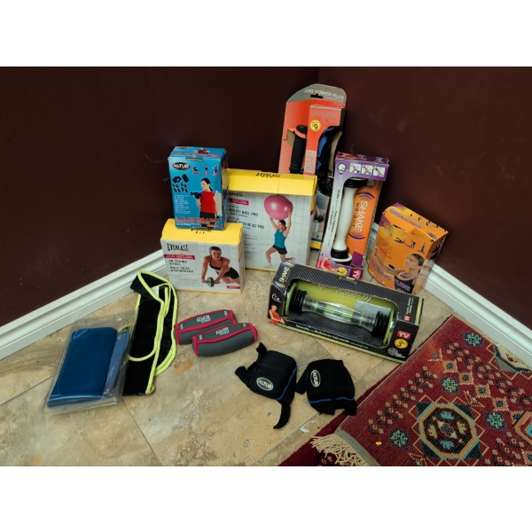 Fitness Pack - Shake Weights Straps Rowing Accessories Bands Ball & more 