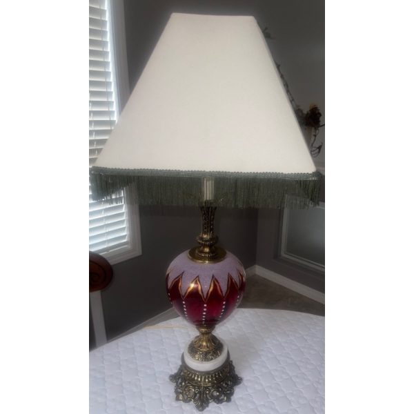 Victorian Brass Tasseled Table Lamp 17T w/ Decorative Home Collectables 