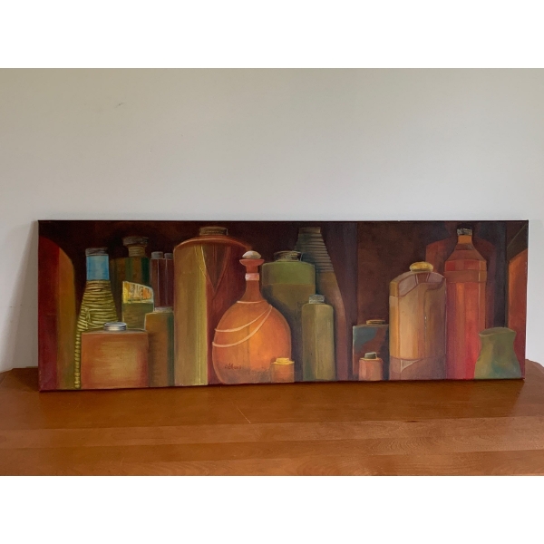 Lauri Ansell Bottles Canvas On Board  12 x 36