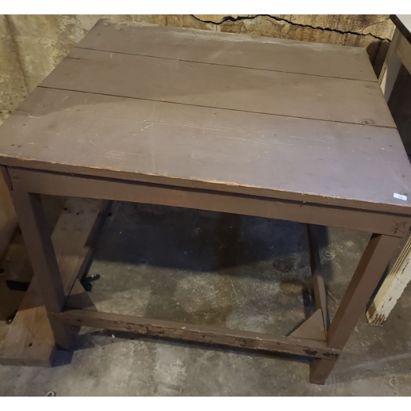 Wooden Board Utility Table Painted Brown 31 L, 28 W, 27 T